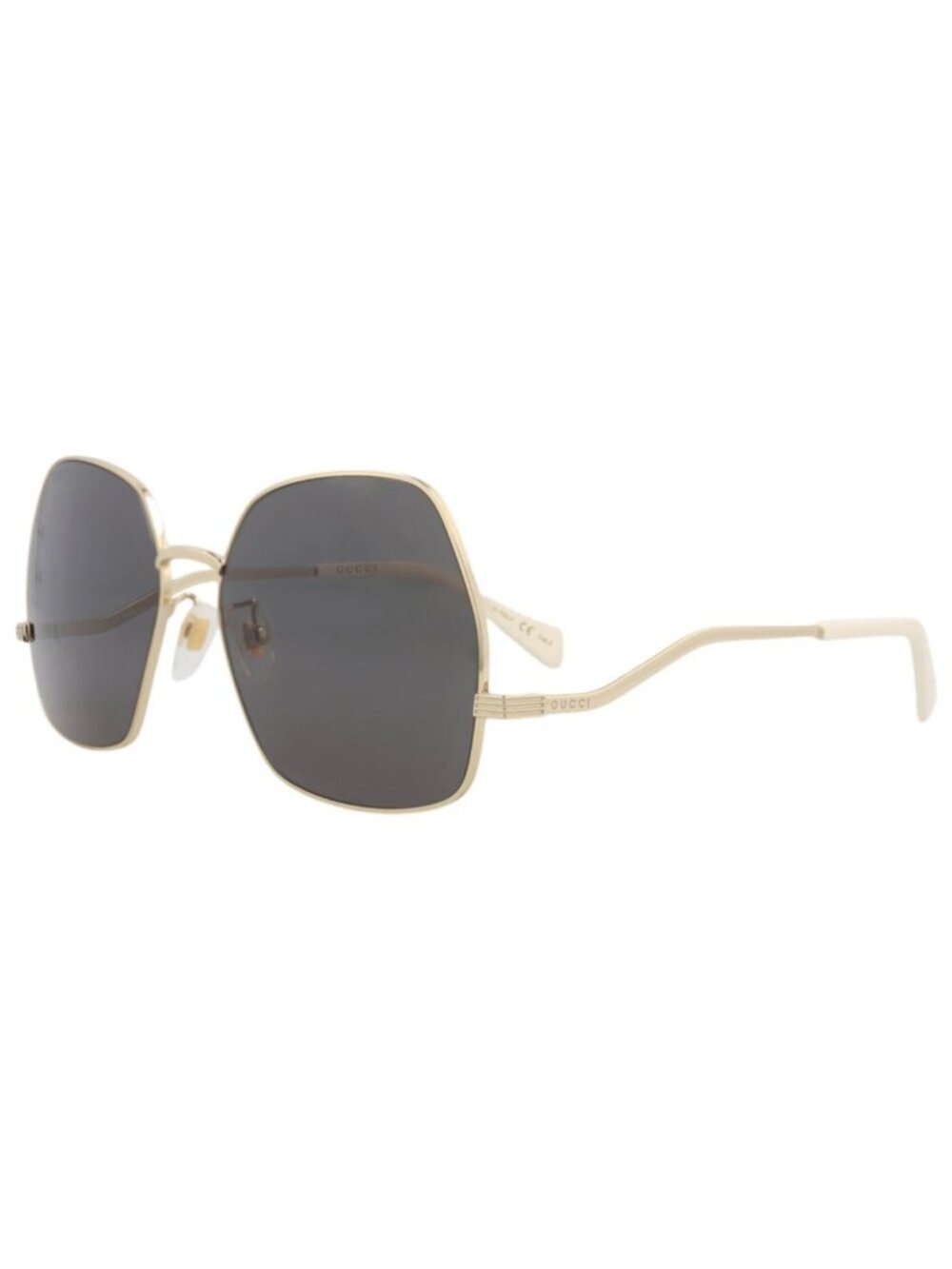 New Gucci Women's Sunglasses Square Rectangle Metal Frame Gold Gold Grey